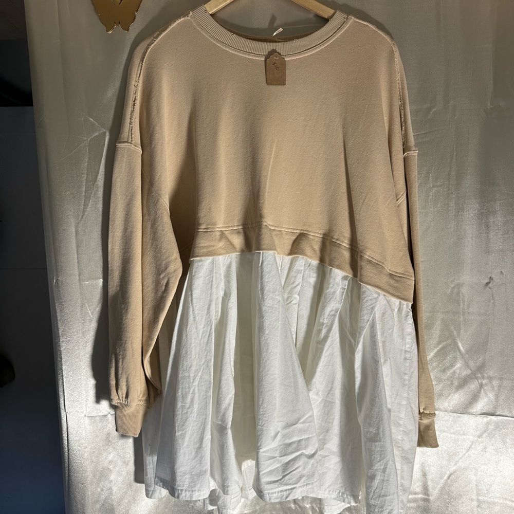Beige and White Layered Sweatshirt Dress